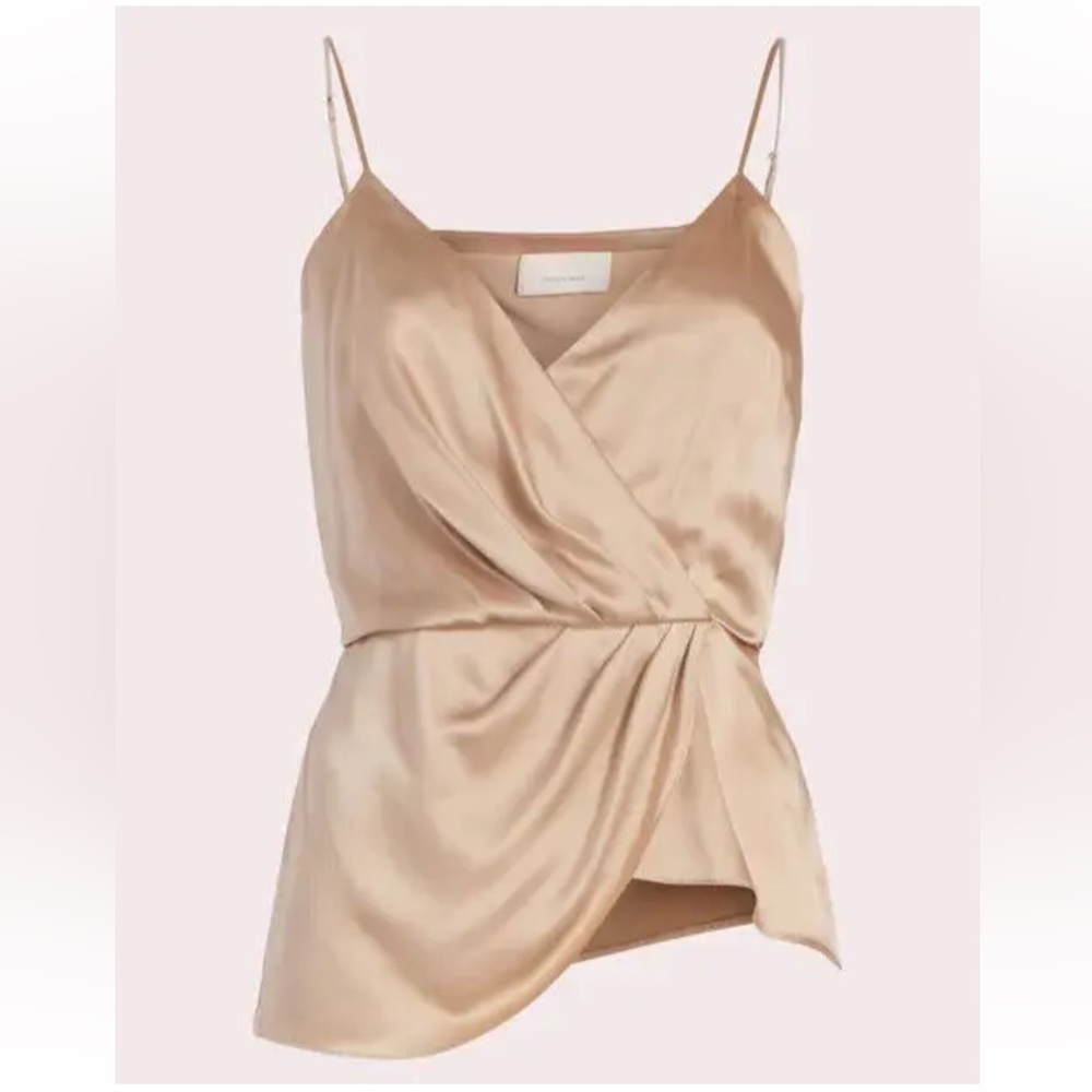 Cinq à Sept Women's Silk Mirin Draped Cinched Asymmetrical Camisole Tan Top XXS - Picture 2 of 8